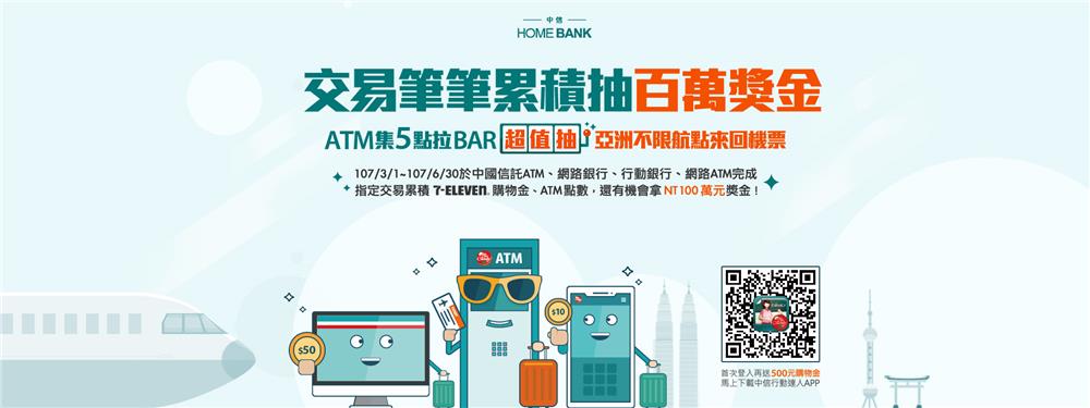 中國信託ATM集點換好禮，抽iPhone X、長榮機票，還可累積百萬獎金