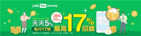 線上購物一起LINE Pay最高17%回饋，再抽萬點LINE POINTS