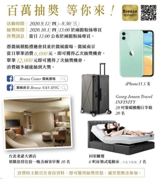 微風廣場、微風南京週年慶百萬抽獎等你來，抽iPhone 11，電動床