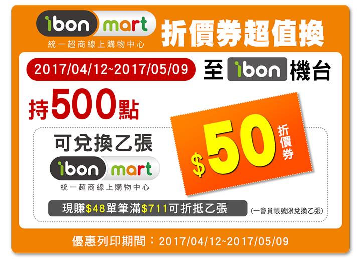 OPENPOINT 500點換$50 ibon mart折價券