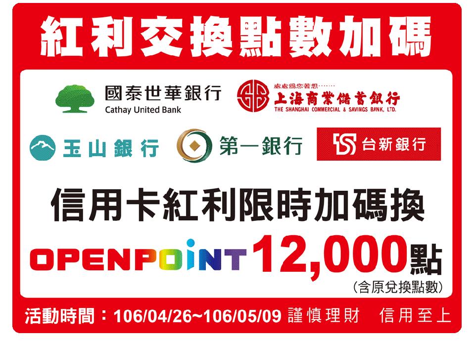 指定信用卡紅利限時加碼換OPENPOINT紅利點數