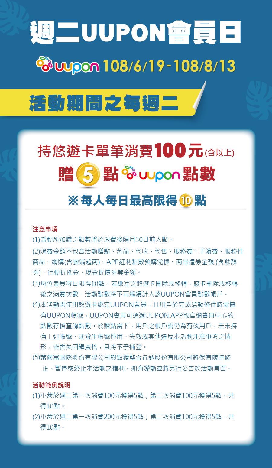 萊爾富持悠遊卡消費滿100元贈UUPON點數