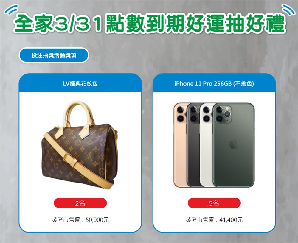 全家點數到期好運抽好禮，抽LV、iPhone、Switch