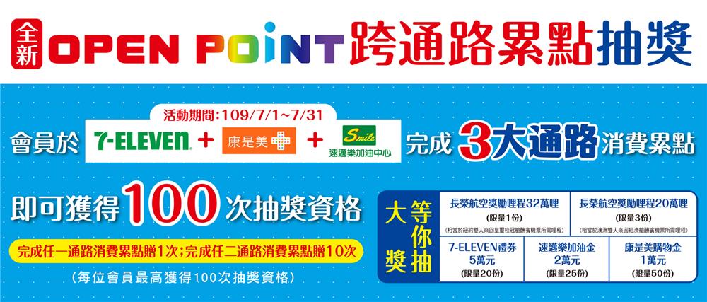 OPEN POINT跨通路抽獎，抽長榮航空32萬哩程