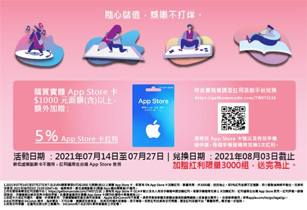 7-11實體App Store卡滿額額外加贈紅利