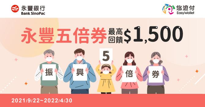 永豐綁定振興五倍券最高回饋1500元