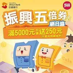 振興五倍券刷日盛信用卡，滿5仟元加碼送250元