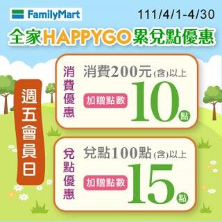 HAPPYGO週五全家會員日享加倍贈