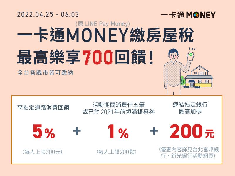 使用一卡通MONEY繳納房屋稅享700回饋