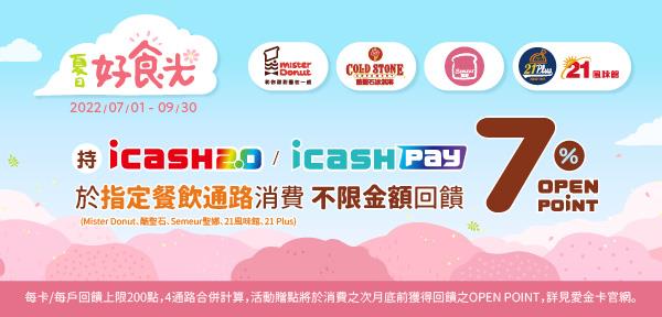 指定餐飲通路icash2.0、icash Pay享回饋