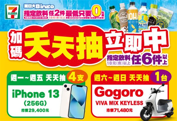 7-11飲料夏日大Bingo天天加碼抽iPhone、Gogoro