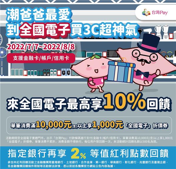 全國電子買3C台灣Pay滿額回饋1000元