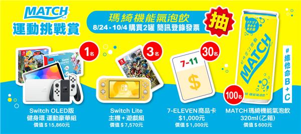 7-11限定瑪綺抽獎活動，MATCH運動挑戰賞抽Switch