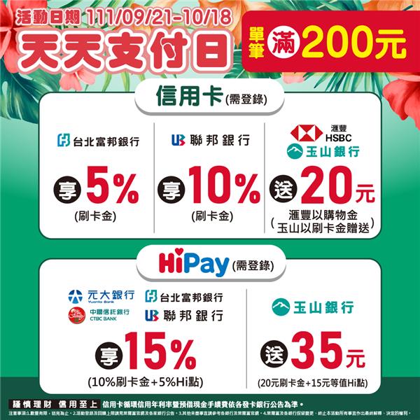 萊爾富天天支付日回饋刷卡金、Hi點