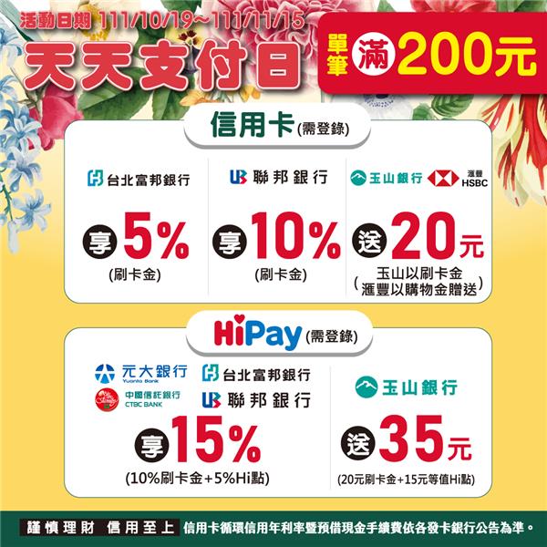 萊爾富天天支付日信用卡回饋刷卡金