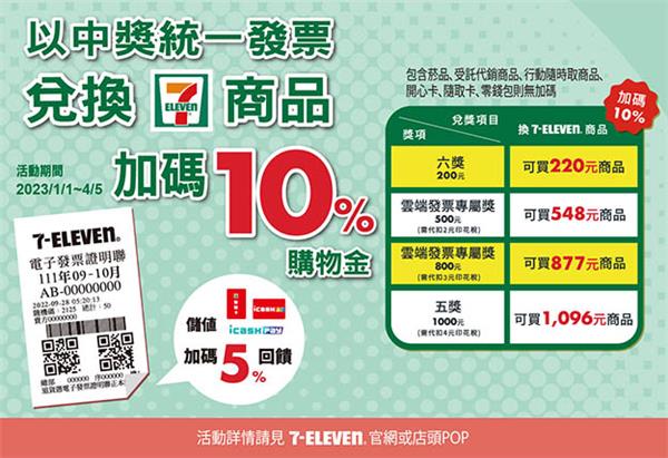 7-11統一發票中獎獎金加碼