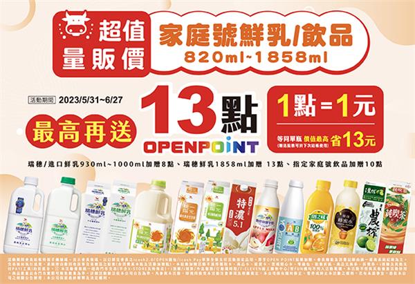 7-11家庭號飲品優惠再加贈OPENPOINT點數