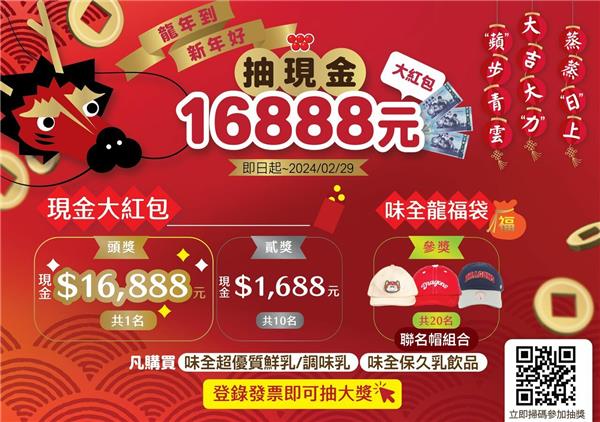 龍年到新年好味全乳品CNY抽現金16888元