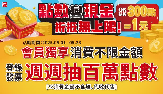 OK超商抽獎會員獨享消費週週抽百萬點數