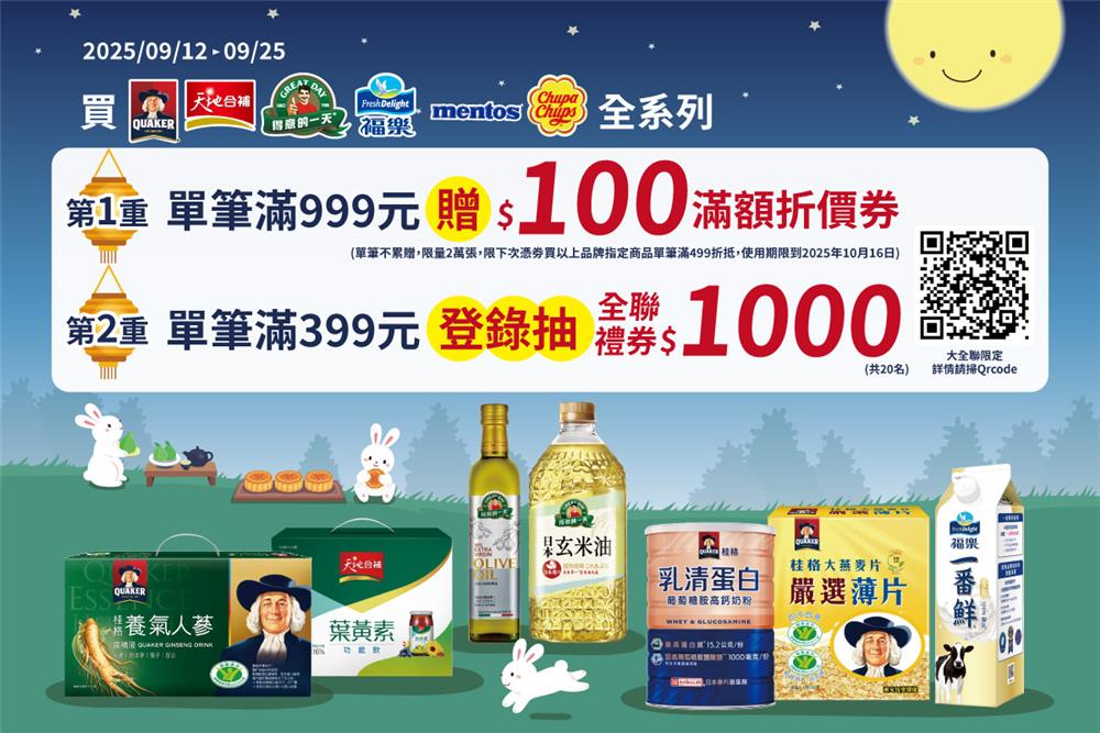 佳格抽獎大全聯限定品牌月抽千元全聯禮券